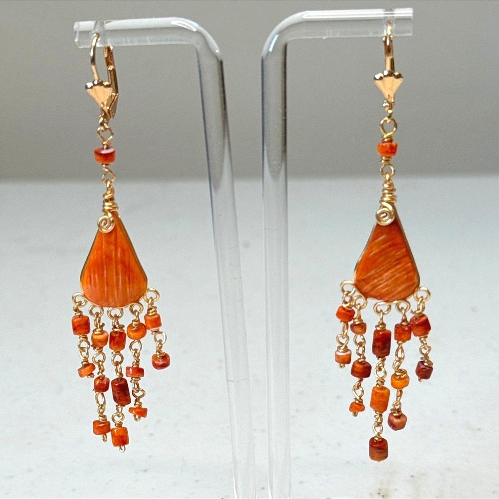 Authentic Spondylus  Boho Bohemian Chandelier Dangle Pierced Lever back Earrings